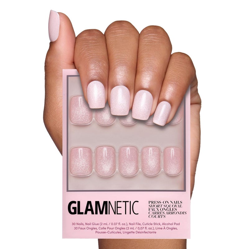 Glamnetic Press On Nails  Pinky Promise  Glossy Velvet Short Squoval Nails Salon Quality  15 Sizes  30 Nail Kit with Glue